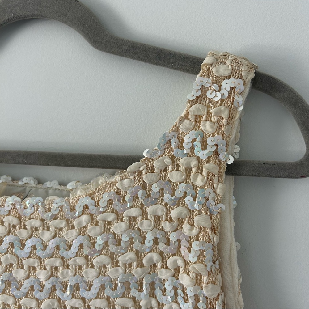 Vintage Park Storyk NY 60s Ivory White Sleeveless Iridescent Sequin Wool Top S - Picture 4 of 8
